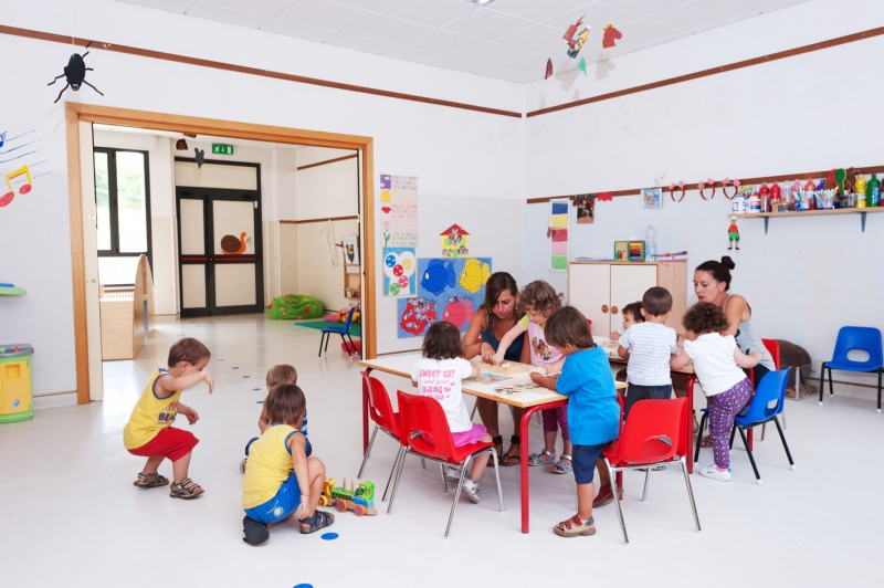 Un'immagine che ritrae mobilia, aula, asilo, camera e classe.